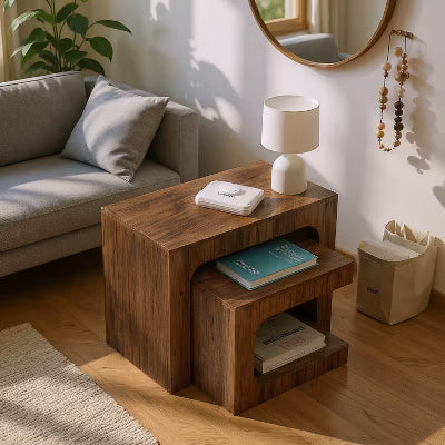 CIPACHO Walnut Brown Nesting End Table Set Small Spaces Side Table for Living Room Night Stand Set for Bedroom