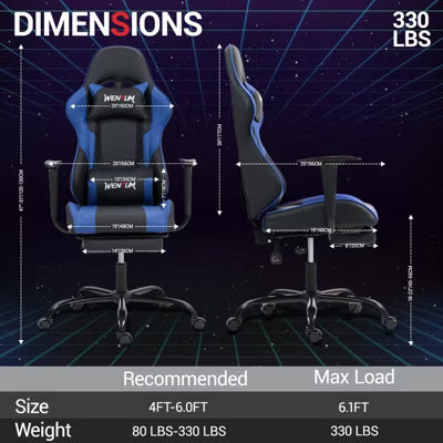 Bosmiller Reclining Gaming Chair with Footrest, Massage Racing Office Chair, PU Leather Computer Desk Chair with Head Pillow for Adults, Blue