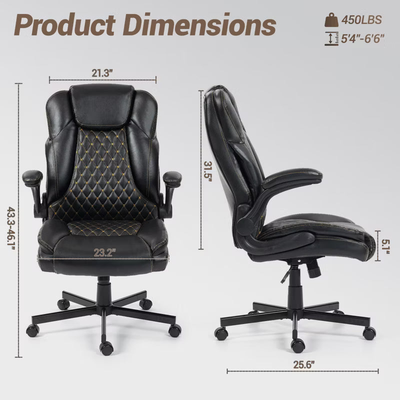 Bosmiller High Back Executive Office Chair, Ergonomic Computer Desk Chair with Rocking Function, Flip-Up Armrests and Lumbar Support