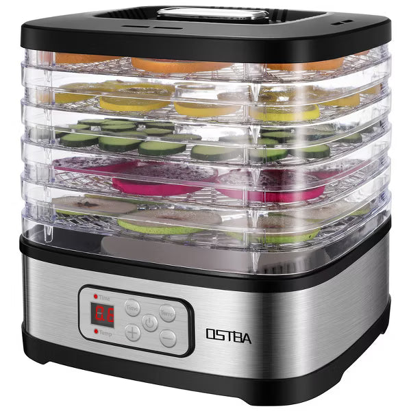 OSTBA 5-Tray Food Dehydrator, 240W, BPA-Free, Adjustable Temp, LED Display, Timer, Dishwasher Safe, for Jerky, Fruits, Herbs + Recipe Book