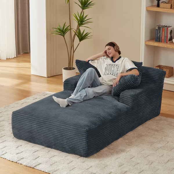 AENKYO Oversized Sleeper Sofa Bed & Cloud Lounge Chair, 2 Pillows Corduroy Upholstered Sofa No Assembly Required for Living Room