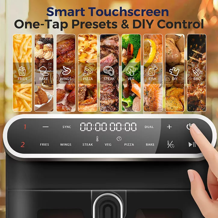 WHALL® 12QT 2-Basket Air Fryer with DualZone – Independent Cook, 9+4 Cooking Presets, Visible Windows, One-Touch Smart Control, 1560W