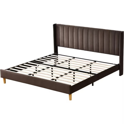 King Size Elegant Upholstered Platform Bed with Vertical Channel Tufted Headboard No Box Spring Needed Noise-Free Easy Assembly,Brown