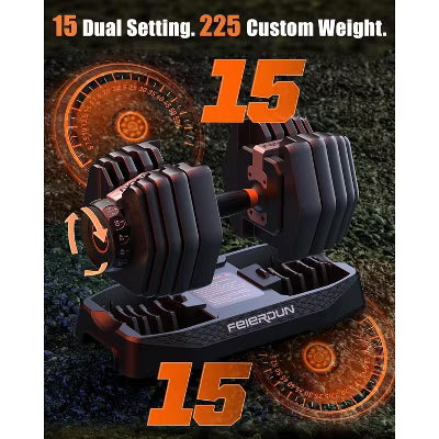 FEIERDUN 15-in-1 Adjustable Dumbbell Set with Storage Box, 105 lb Quick-Adjust Free Weight