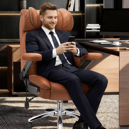 KERDOM Big and Tall Executive Office Chair, 500LBS PU Leather Desk Chair with 5D Adjustable Armrest, 90°-120° Reclining Home Computer Chair,Brown