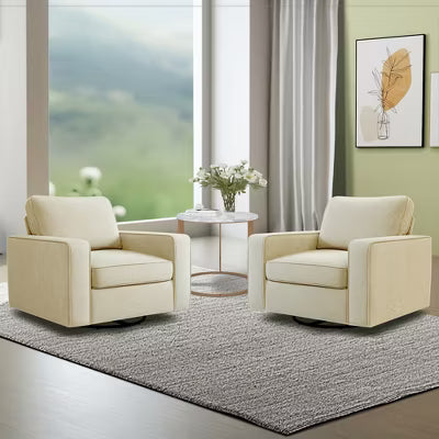 KERDOM Upholstered 360 Swivel Chair, Padded Armrests, Assembly Required, Beige