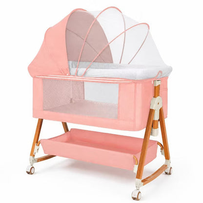 Kmaier Baby Bassinet Foldable Portable Bedside Crib,Storage Basket Breathable Mesh,Pink