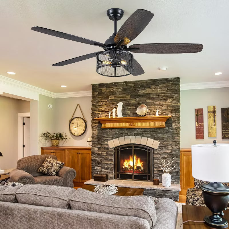 Kviflon 48 and 56 Inches Caged Ceiling Fan Chandelier with Light and Remote for Door Porch,Kitchen,Dinning Room