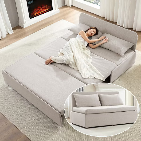 Mjkone Full/Queen Size Sofa Bed, 2 in 1 Convertible Linen Loveseat Sleeper Sofa Couch with Cushions