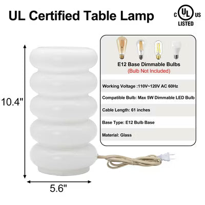 5-Tier Stacked Bubble Glass Table Lamp with Dimmer Switch and Braided Cord,White