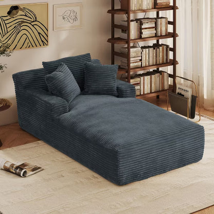 AENKYO Oversized Sleeper Sofa Bed & Cloud Lounge Chair, 2 Pillows Corduroy Upholstered Sofa No Assembly Required for Living Room