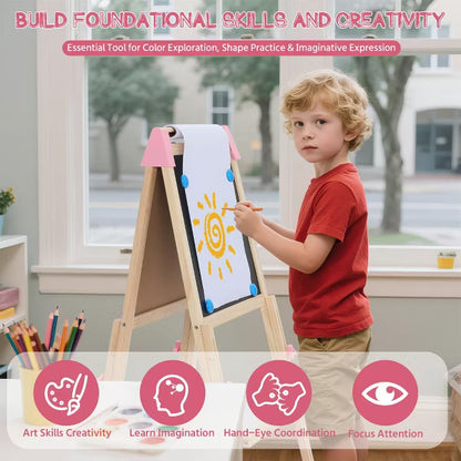Kinder King Kids Art Easel Double-Sided Art Easel with Whiteboard and Chalkboard for Painting
