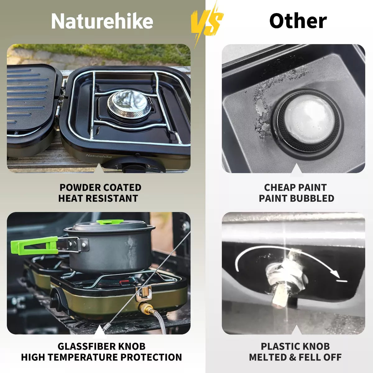 Naturehike 2 Burner Folding Camping Stove with Griddle, Portable Camp Isobutane Gas Stove with 16000 BTU Adjustable Burners & Piezo Ignition