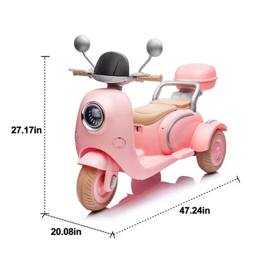 12V 2 Motors Kids Ride On Motorcycle, 2 Seater Electric Scooter Toy w/Music, Bluetooth, USB, Flip Seat, Storage Hooks & Oversized Trunk (Ages 3-6)