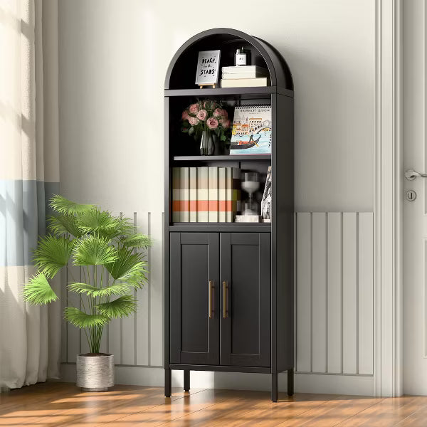 SUXXAN Metal Arched Bookshelf, Accent Arch Kitchen Pantry Cabinet With Drawer,Assembly Required