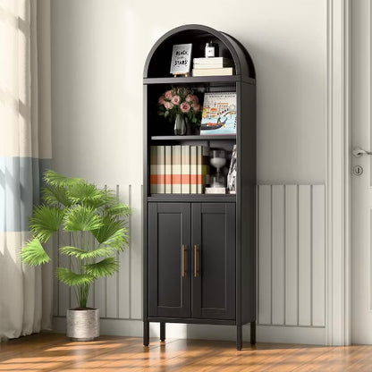 SUXXAN Metal Arched Bookshelf, Accent Arch Kitchen Pantry Cabinet With Drawer,Assembly Required