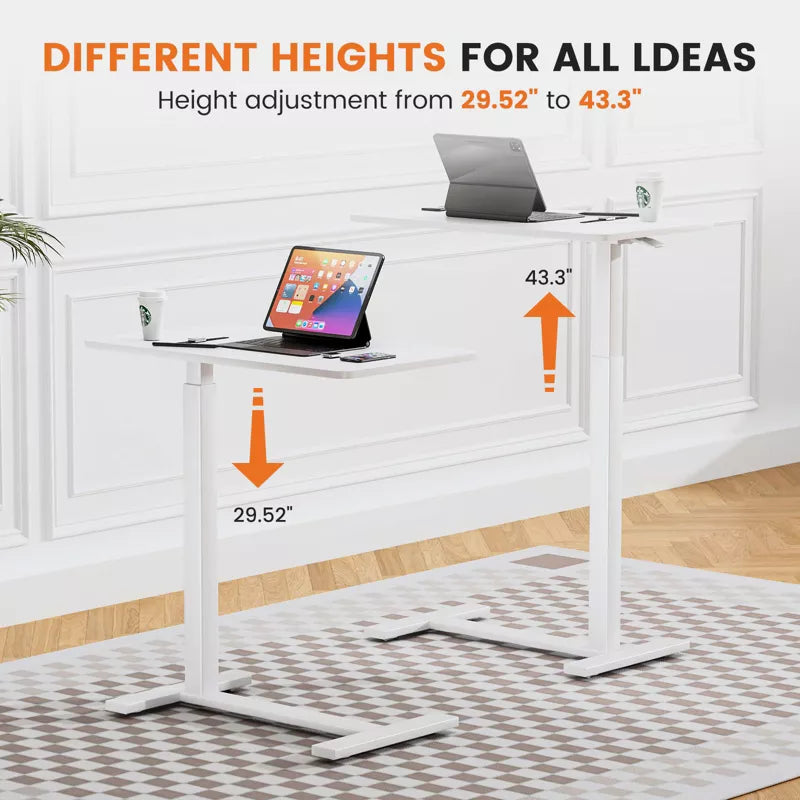 Bencmate Desks Overbed Bedside Table with Wheels, Adjustable Height Mobile Standing Desk, Rolling Bed Table for Hospital, White, 27.5"*15.7"*43.3"