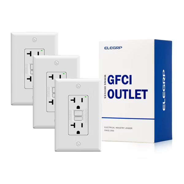 ELEGRP GFCI Outlet Self-Test, 20 Amp 125V NO Tamper Resistant Duplex wall outlet, with Glossy Wall Plate, UL Listed