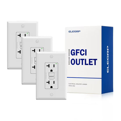 ELEGRP GFCI Outlet Self-Test, 20 Amp 125V NO Tamper Resistant Duplex wall outlet, with Glossy Wall Plate, UL Listed