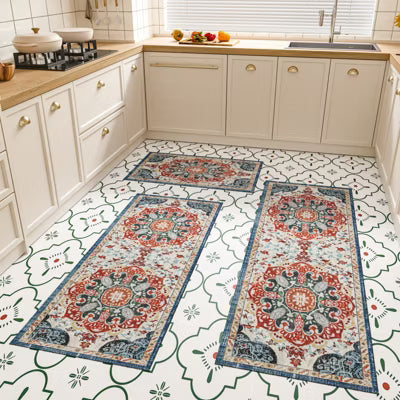 SEVOBAL Boho Living Room Rug 3 PCS Kitchen Mats for Floor Non Slip Kitchen Area Rug Floor Mat Bedroom Carpet Indoor and Outdoor, Red, 20"*59"*0.5"