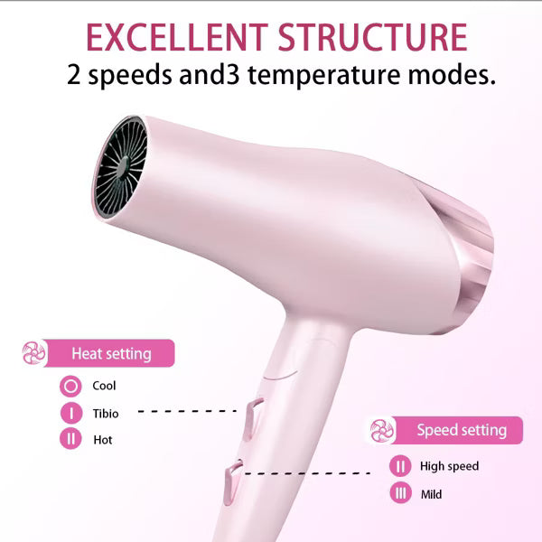Morfone Pink 9-piece foldable hair dryer set. Portable hair styling tool for home, travel or business trips. Can be used as a gift set.