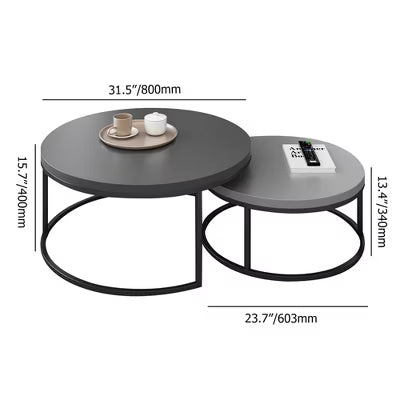 Gaoyangjiaju 31.5/23.7 In, Modern Round Coffee Table Set, Nesting Cocktail Tables with Black Metal Legs