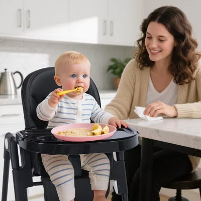 TODECARE Foldable High Chair with Soft Cushion, Height Adjustable Toddler Eating Chair with Detachable Double Trays