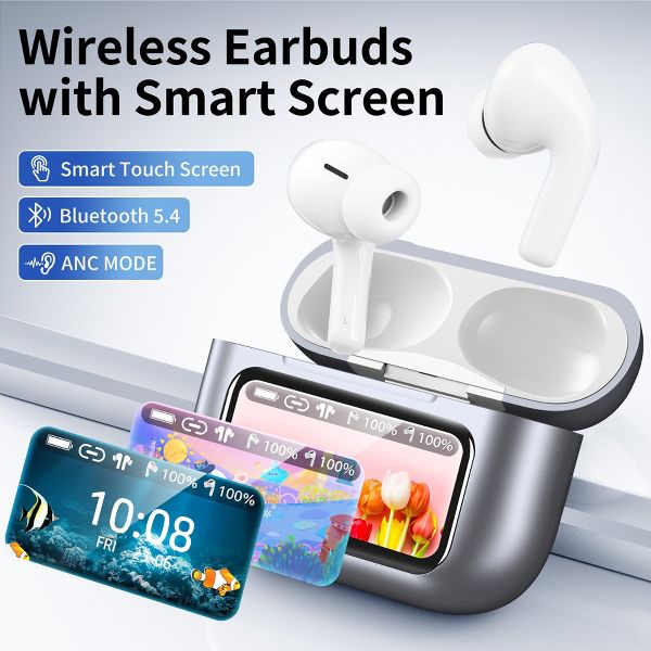 VEAT00L A9 ANC+ENC Earbuds with Smart Touch Screen,Bluetooth 5.4, HiFi Stereo Multiple EQ settings