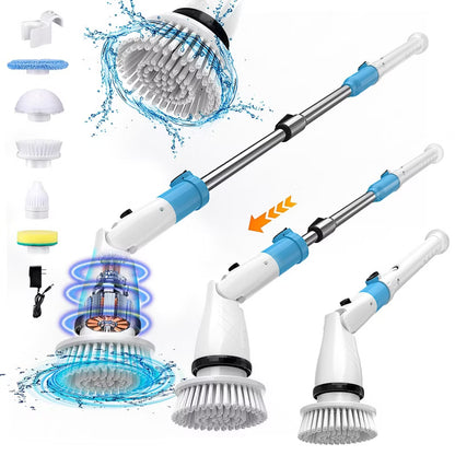 TASVAC EB5 Electric Spin Scrubber, 450RPM Cordless Shower Cleaner with 5 Replaceable Cleaning Heads and Adjustable Extension Arm