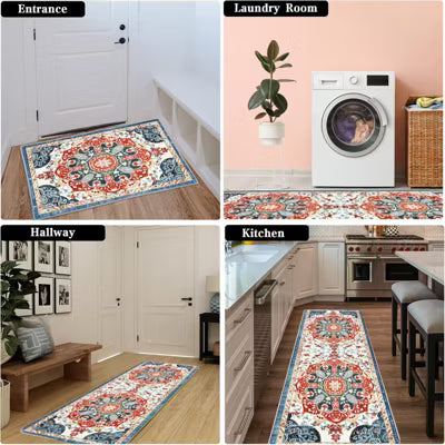 SEVOBAL Boho Living Room Rug 3 PCS Kitchen Mats for Floor Non Slip Kitchen Area Rug Floor Mat Bedroom Carpet Indoor and Outdoor, Red, 20"*59"*0.5"