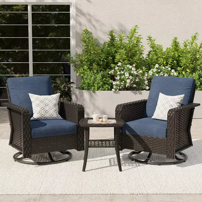 SUGOLD 3-Piece Patio Conversation Set with 2 Swivel Rocking Chairs and Side Table Outdoor Rattan Furniture