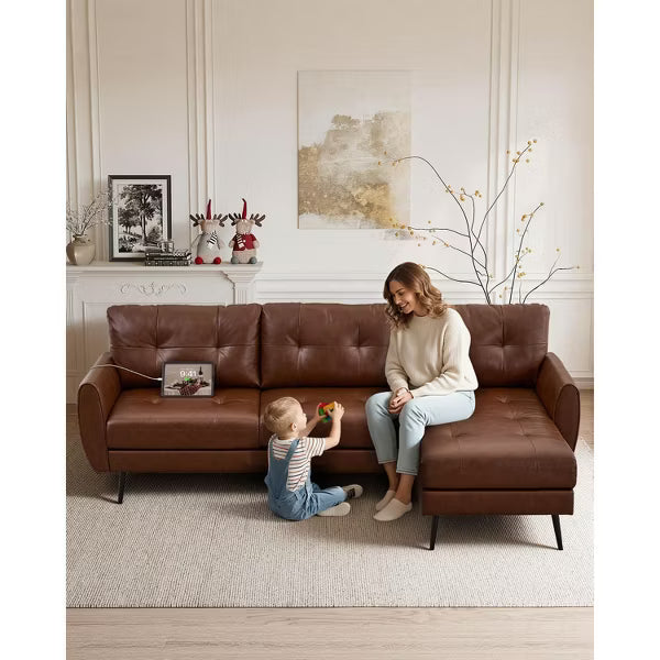 TYBOATLE L-Shaped Sectional Sofa with Chaise, Brown Fabric Cloud Couch