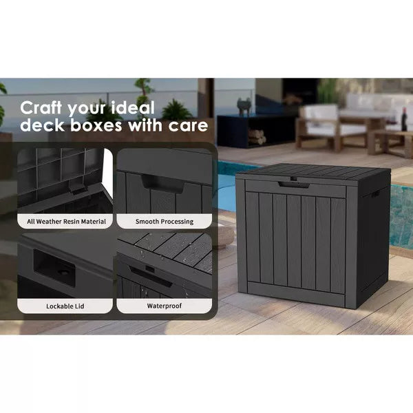 Sersper Outdoor Storage Box, 30 Gallon Deck Box Indoor and Outdoor Use, Waterproof Resin Storage Bin with Lockable Lid,UV Resistant, Black