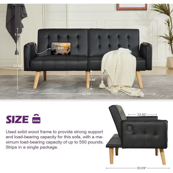 TYBOATLE 65 inch Convertible Velvet Futon Sofa Bed, Modern Upholstered Couch with USB, Folding Loveseat for Small Space, Apartment, Office