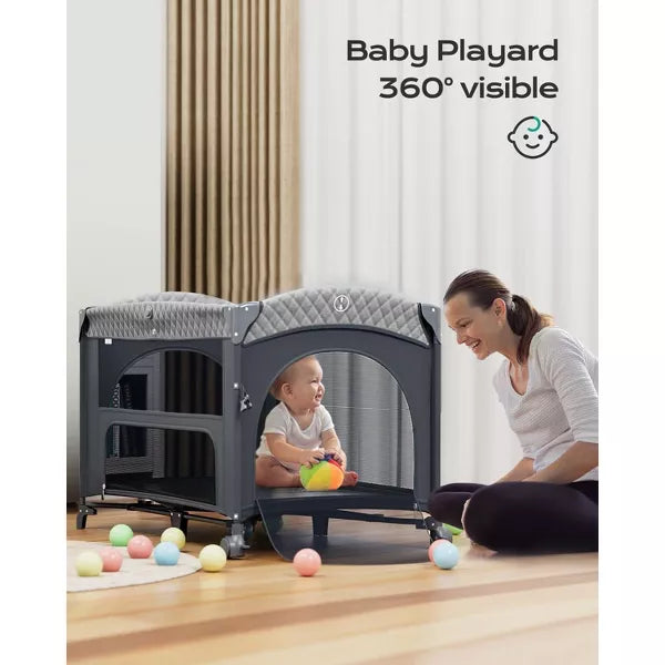 BabyBond All in 1 Baby Bassinet Bedside Crib Portable Large Playard Pack and Play with Mattress, Mosquito Net, Bottom Storage