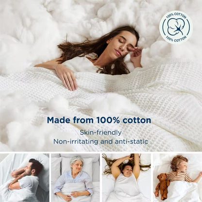 Bedsure-Waffle Weave 100% Cotton Solid Blanket For All Season, Breathable and Soft, Waffle Weave Blanket for Best Gift