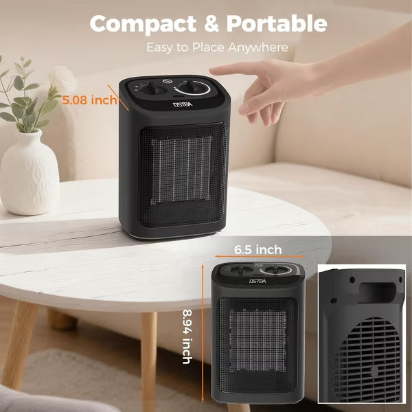 OSTBA Ceramic Space Heater, 1500W Portable Electric Heater with Adjustable Thermostat, Fan-Only/Low/High Modes, Tip-Over