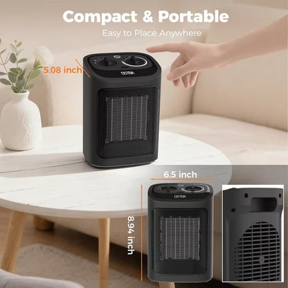 OSTBA Ceramic Space Heater, 1500W Portable Electric Heater with Adjustable Thermostat, Fan-Only/Low/High Modes, Tip-Over