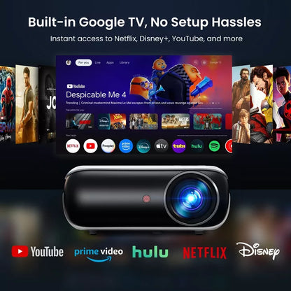 Google TV Smart Projector, HAPPRUN 4K UHD Home Theater with Dolby Sound, Wi-Fi & Bluetooth, Built-in Streaming Apps