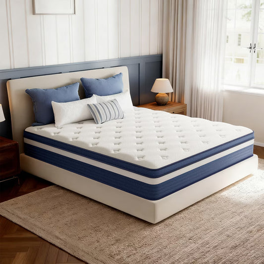 Swedrea Hybrid Mattress Breathable Medium Cooling Memory Foam Bed-in-a-Box White