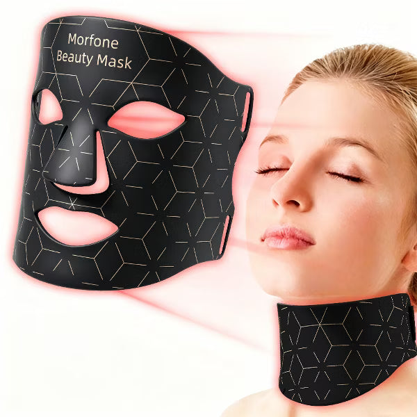 Morfone 7 Color Face and Neck Silicone Red Light Therapy Mask Wireless Hands-Free Anti-Aging Beauty Device all black 11 inch