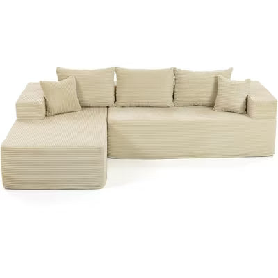 Bosmiller 105" Modular Sectional Sofa with L-Shape Chaise, Corduroy Boneless Couches for Living Room, No Assembly, Beige