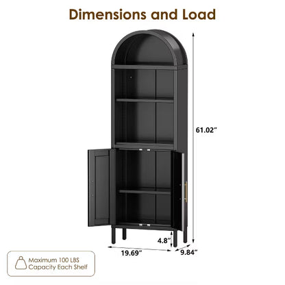 SUXXAN Metal Arched Bookshelf, Accent Arch Kitchen Pantry Cabinet With Drawer,Assembly Required