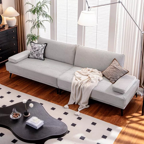 ATJafurn 116'' Oversized Corduroy Sofa With Armless And Removable Pillows, Modern Extra Long Upholstered Couch For Living Room And Office, Grey