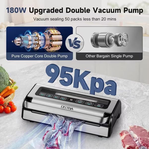 180W Vacuum Sealer Machine, 12-in-1 Double Pump Food Saver with Cutter, Bag Storage & Memory Function