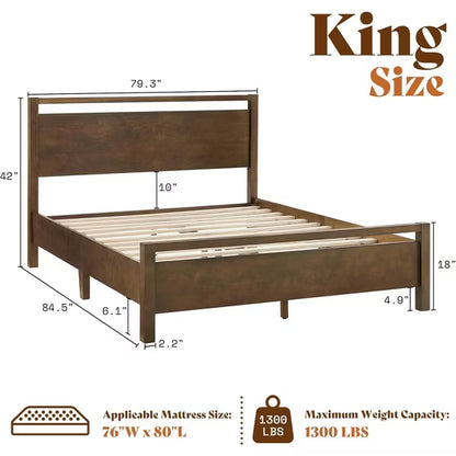 AMERLIFE Solid Wood Bed Frame with Headboard, Minimalist Platform Bed