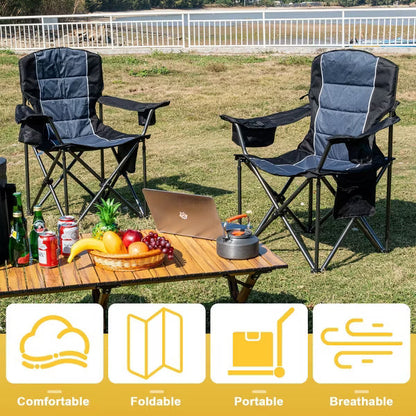 SUNSPIRE Oversized Camping Folding Chair 2-Pack, Heavy Duty Lightweight Portable Chair with Cup Holder Pocket for Outdoor Beach Sports Fishing Black