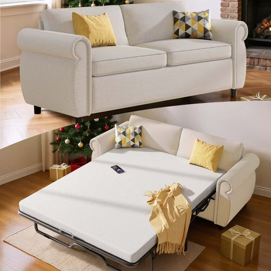 Mjkone Queen Size Pull Out Sofa Bed, 2-in-1 Convertible Sleeper Sofa Bed with Memory Foam Mattress