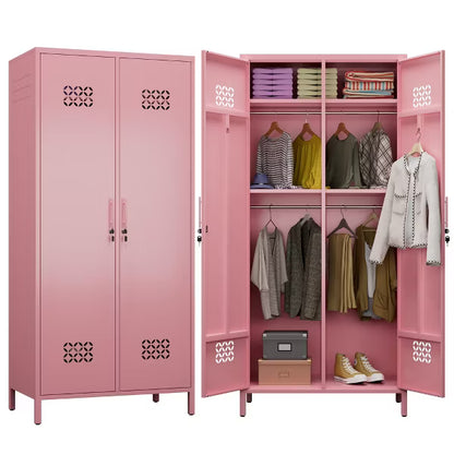 SUXXAN Metal Wardrobe Cabinets with Lock, 2 Door Closet with 4 Adjustable Shelves and Hannging Rod,Storage Locker for Home, Office