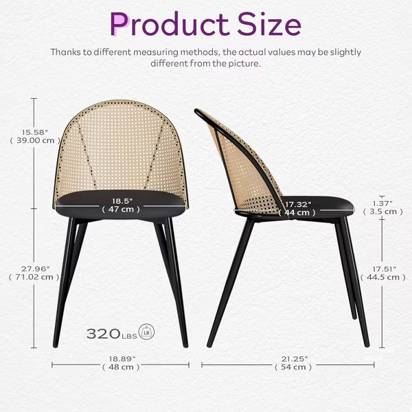 TYBOATLE Rattan Dining Chairs Set of 4, Black Mid-Century Modern Chairs with Faux Leather Cushion & Adjustable Foot Pads for Kitchen or Dining Room